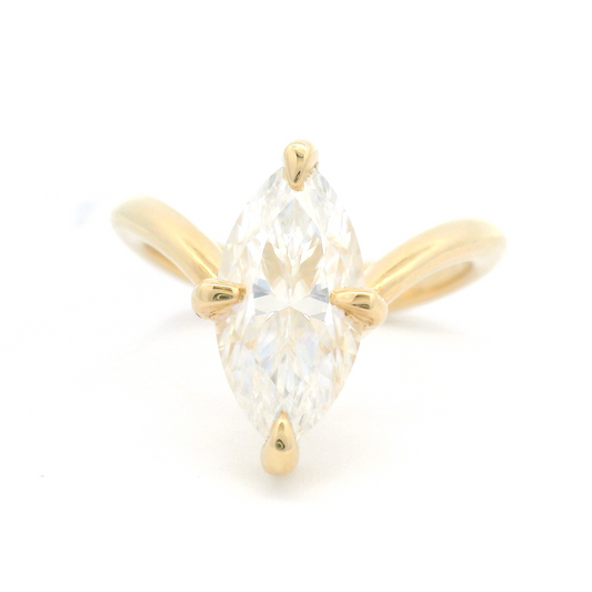 14k Yellow 4-Claw Solitaire set with 1.8ct Marquise Moissanite