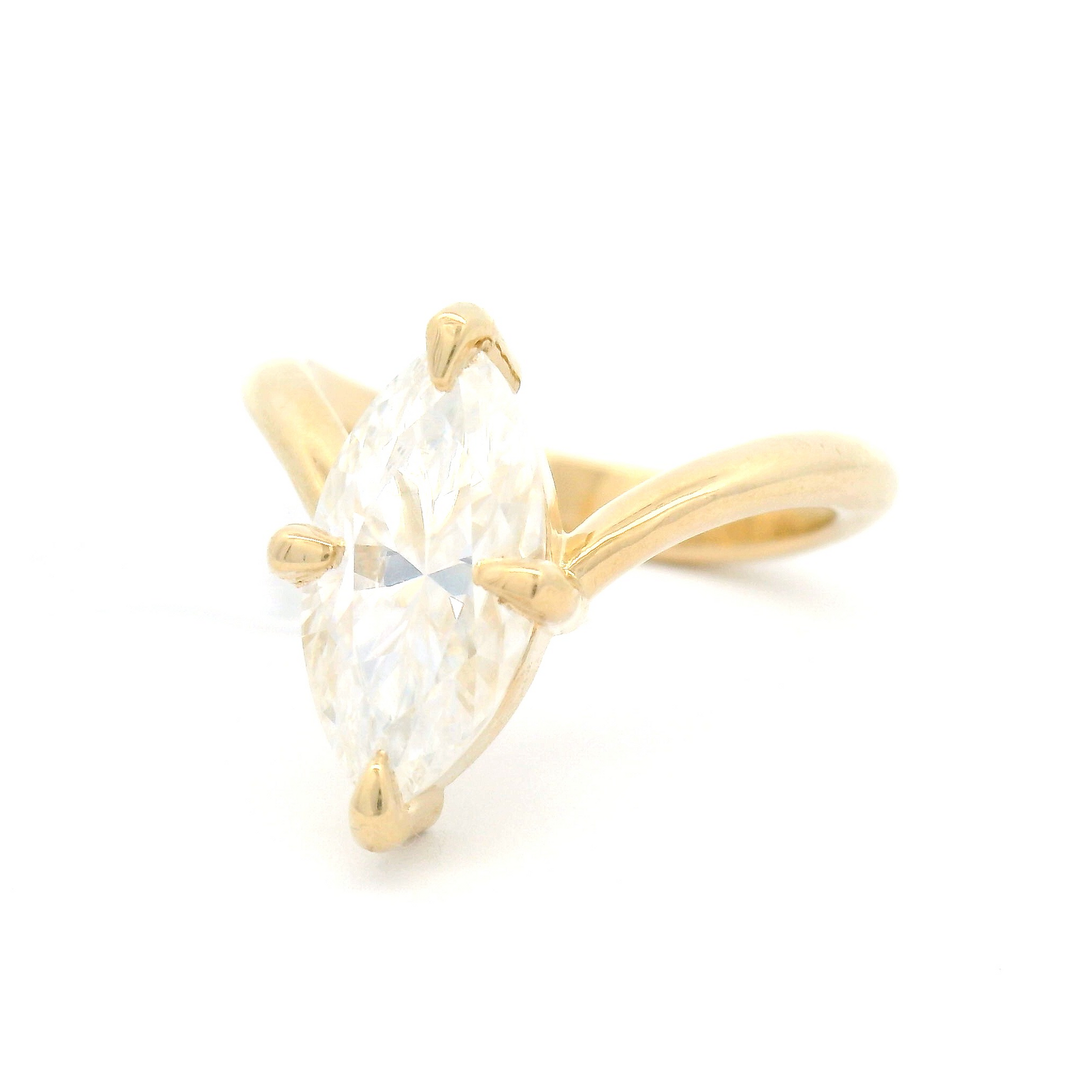 14k Yellow Solitaire set with 1.8ct Marquise Moissanite