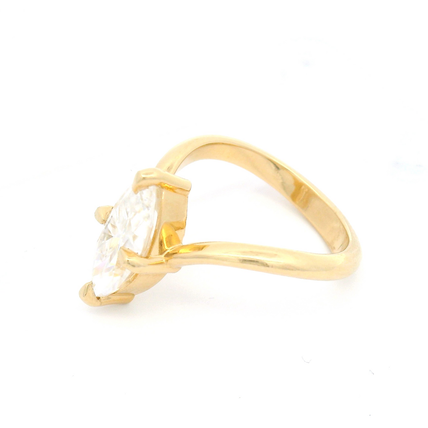 14k Yellow 4-Claw Solitaire set with 1.8ct Marquise Moissanite