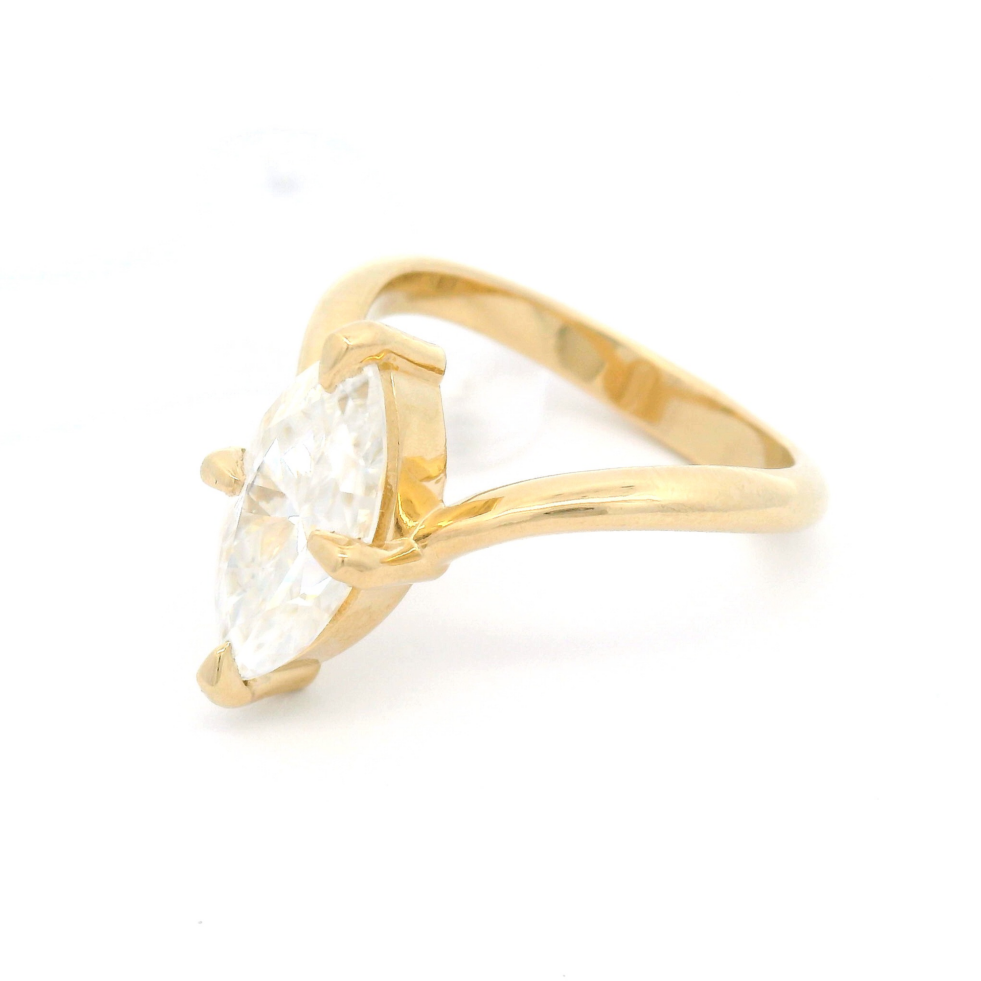 14k Yellow Solitaire set with 1.8ct Marquise Moissanite
