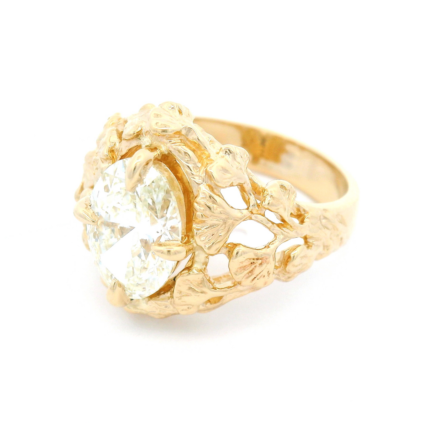 14k Yellow Leafy Solitaire with 2.13ct Oval Lab-Grown Diamond