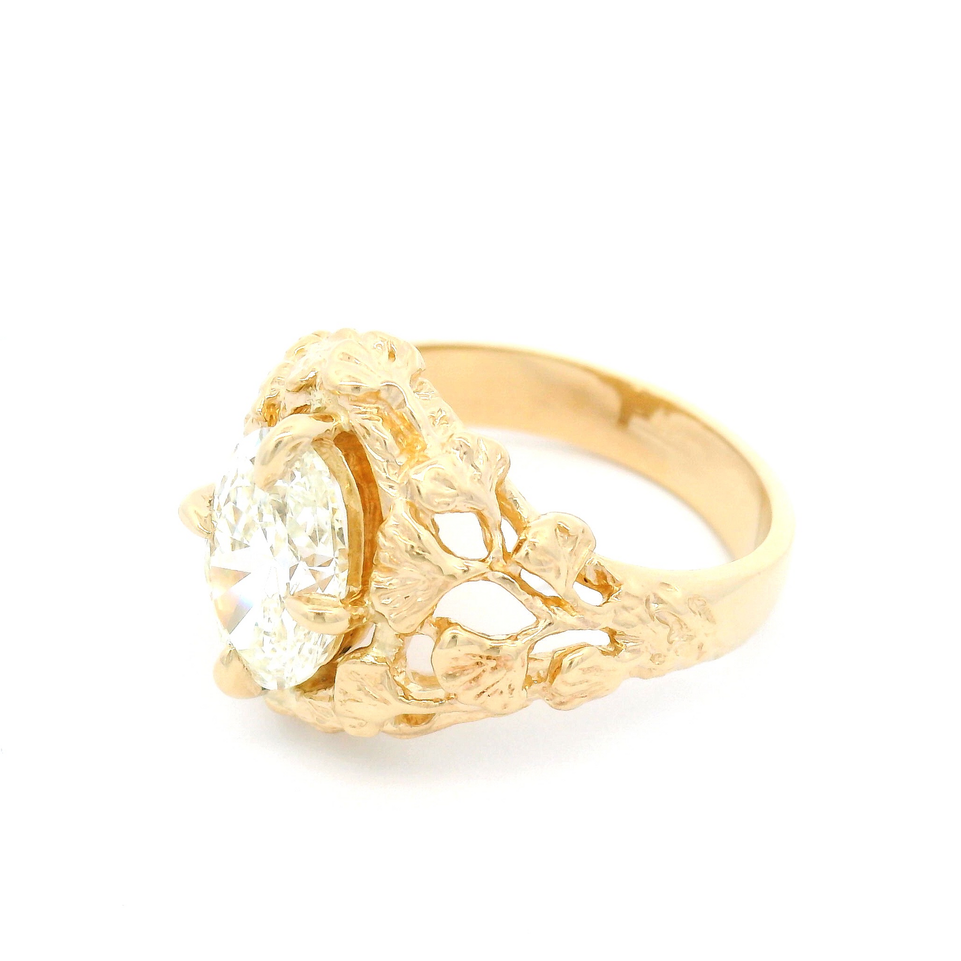 14k Yellow Leafy Solitaire with 2.13ct Oval Lab-Grown Diamond