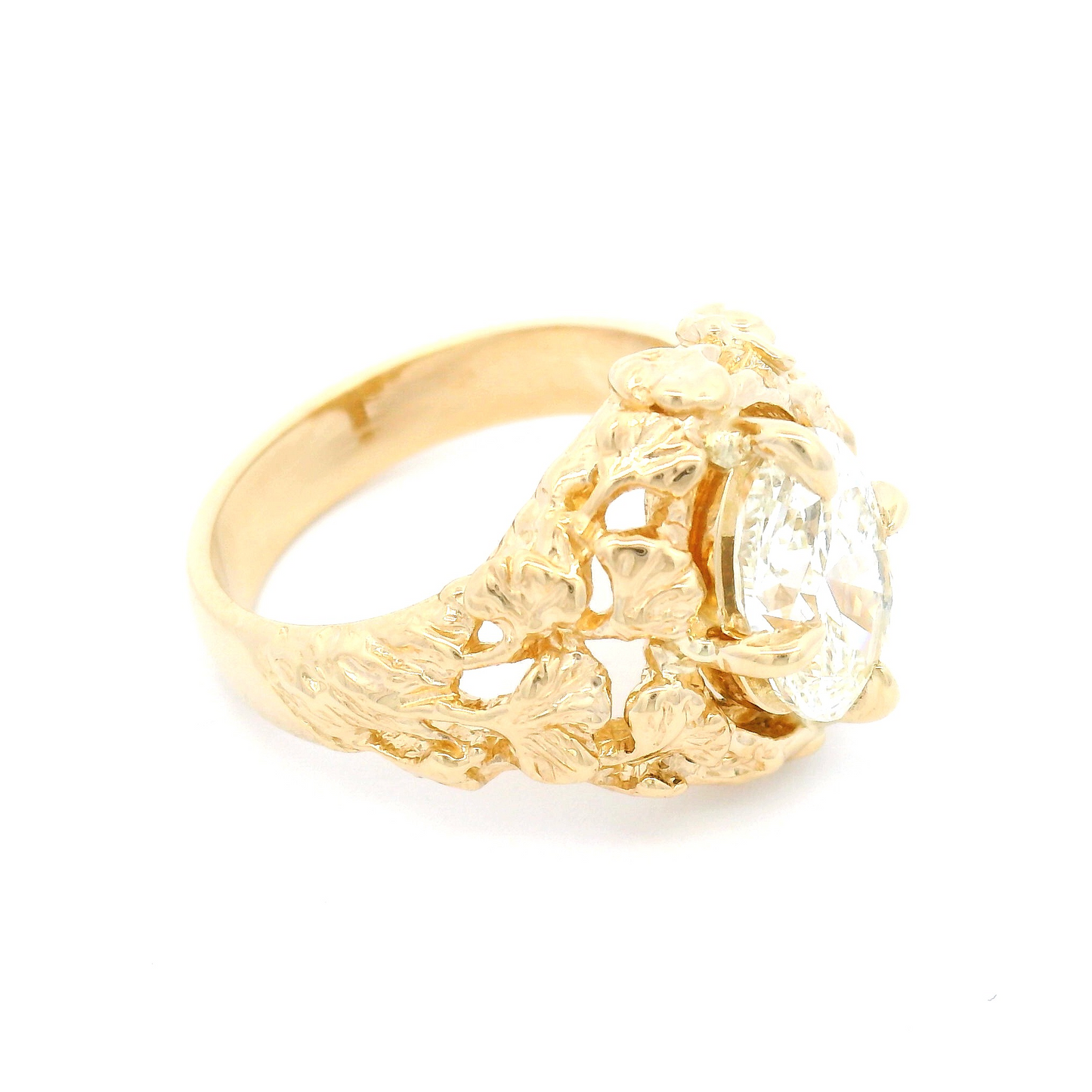 14k Yellow Leafy Solitaire with 2.13ct Oval Lab-Grown Diamond