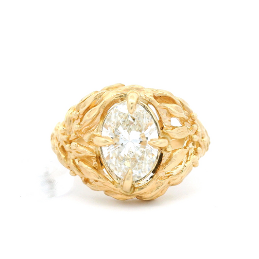 14k Yellow Leafy Solitaire with 1.29ct Oval Lab-Grown Diamond