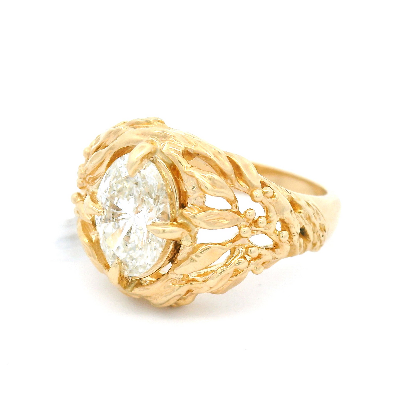 14k Yellow Leafy Solitaire with 1.29ct Oval Lab-Grown Diamond