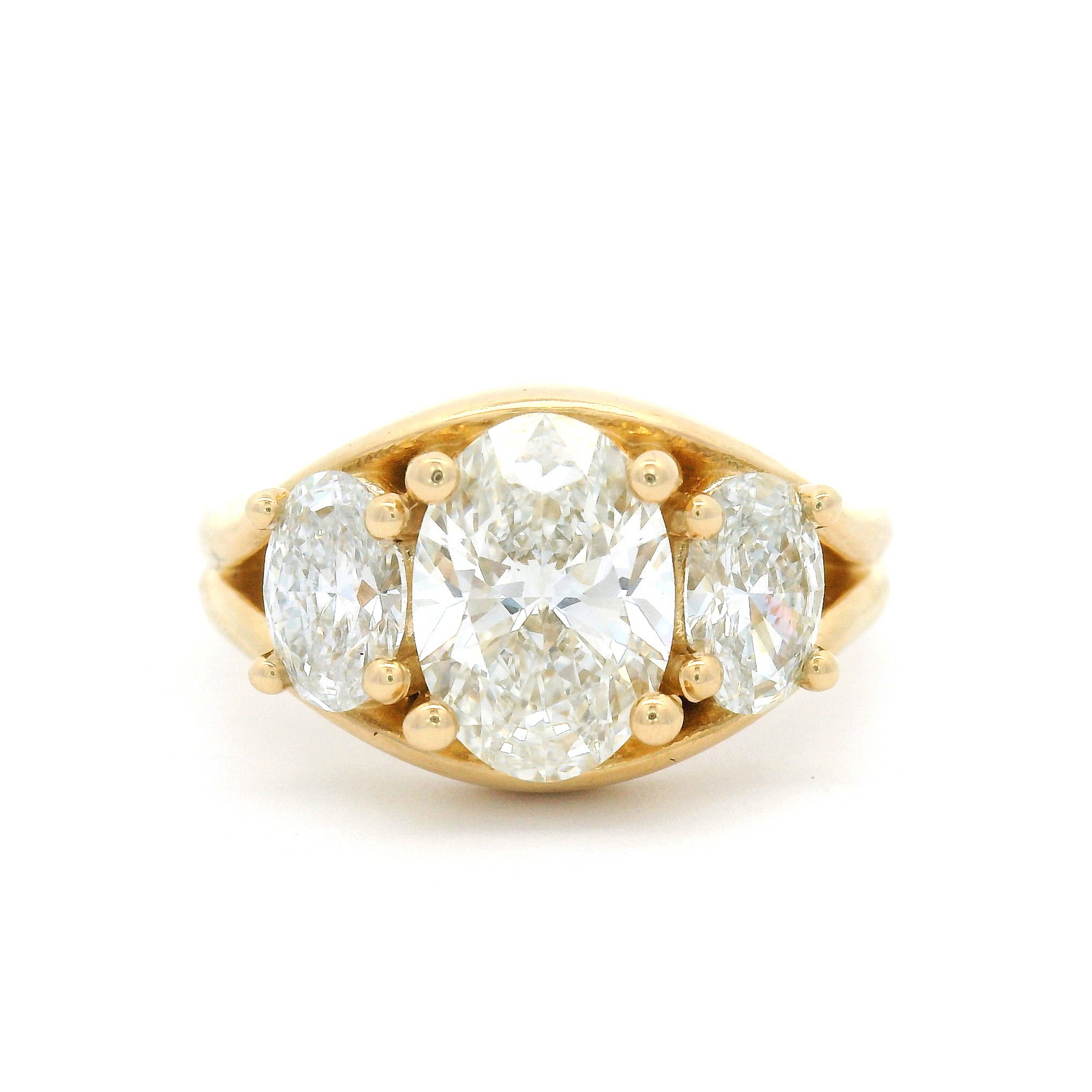 14k Yellow Three Stone Engagement Ring with 2.41cts of Oval Lab-Grown Diamonds