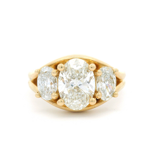 14k Yellow Three Stone Engagement Ring with 2.41cts of Oval Lab-Grown Diamonds