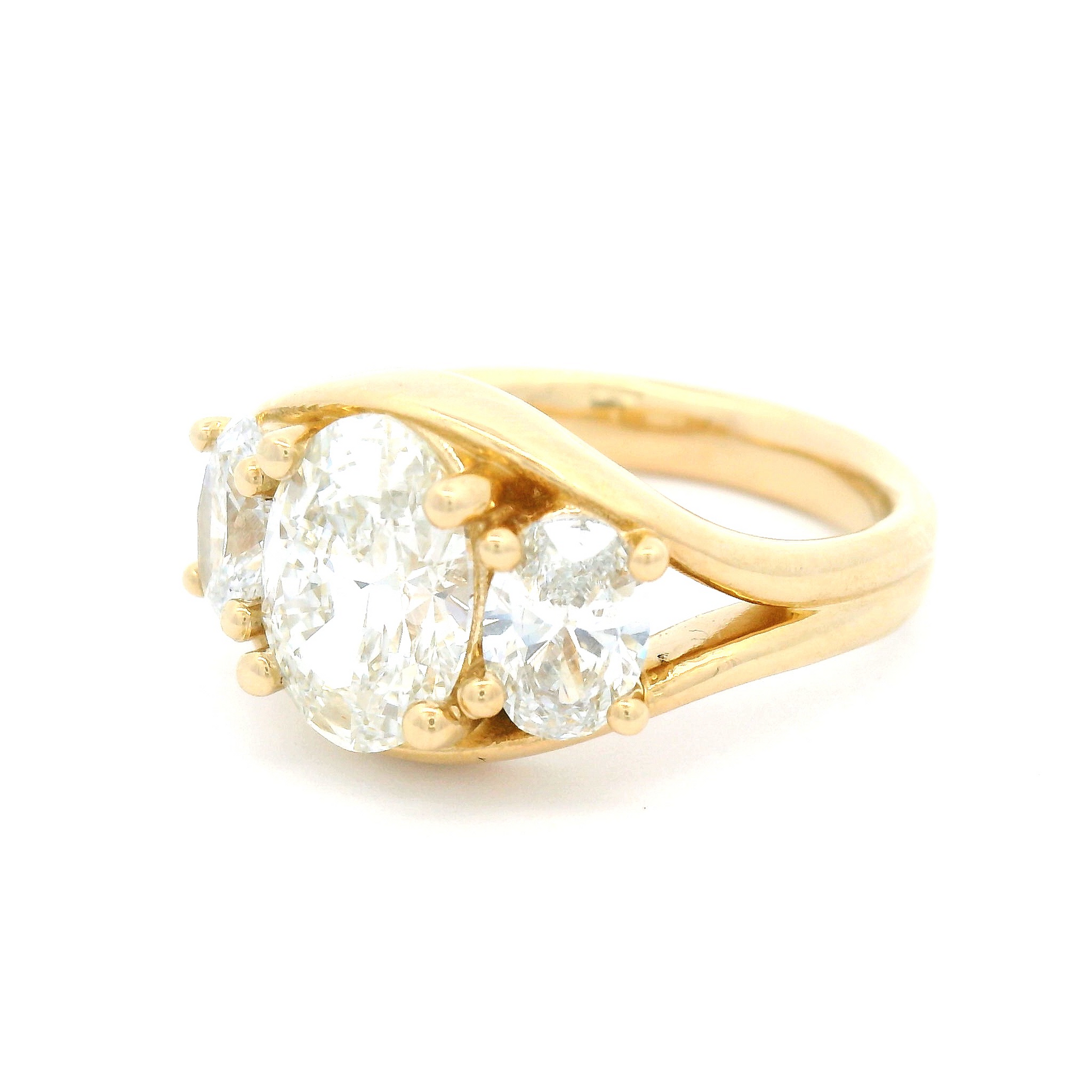 14k Yellow Three Stone Engagement Ring with 2.41cts of Oval Lab-Grown Diamonds