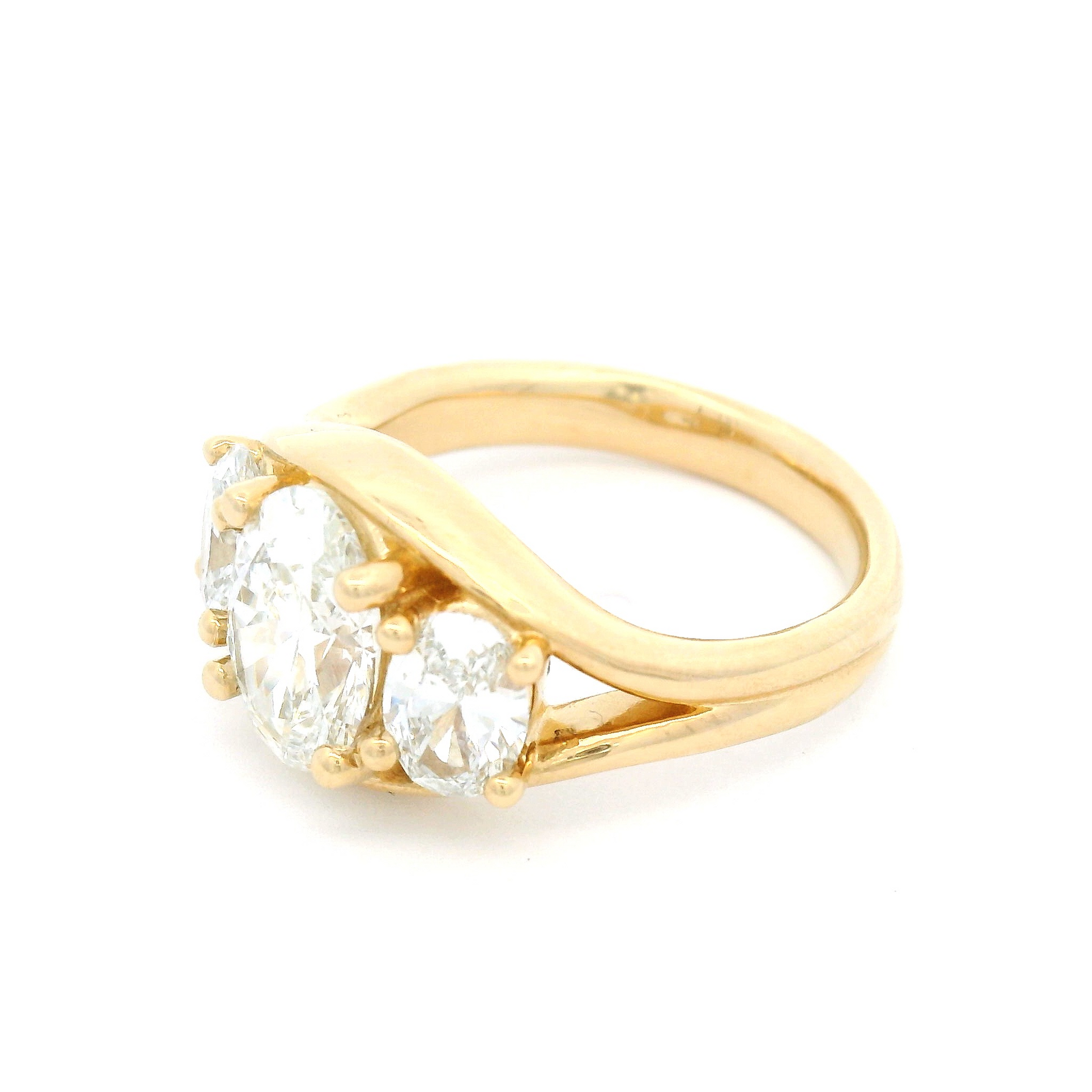 14k Yellow Three Stone Engagement Ring with 2.41cts of Oval Lab-Grown Diamonds