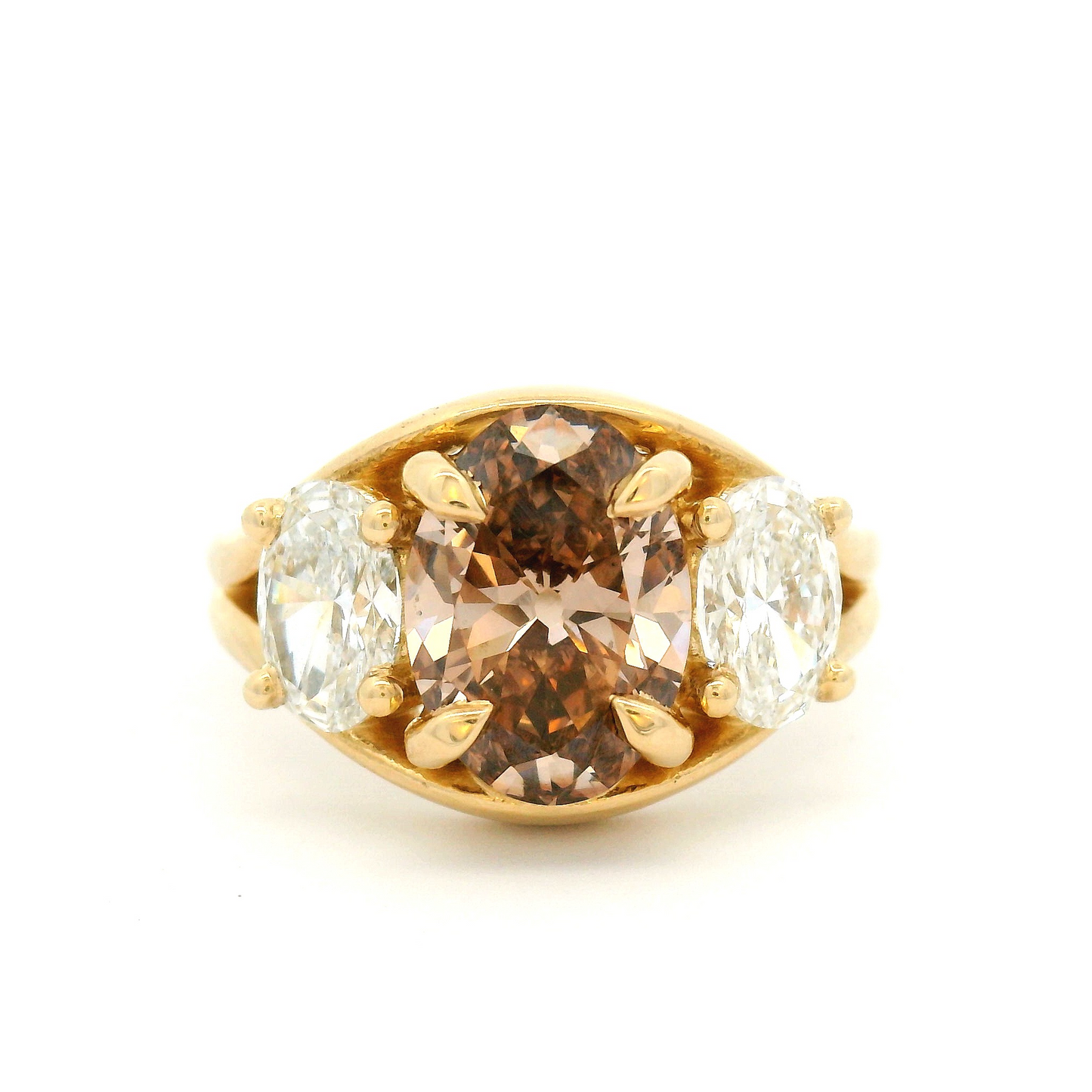 14k Yellow Three Stone Engagement Ring with 3.43cts of Oval Lab-Grown Diamonds