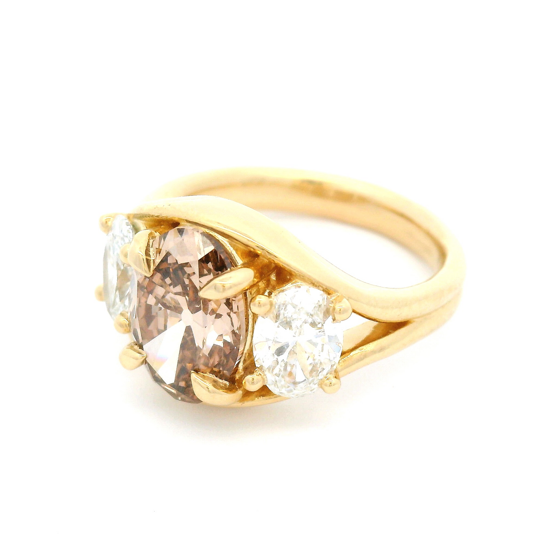 14k Yellow Three Stone Engagement Ring with 3.43cts of Oval Lab-Grown Diamonds