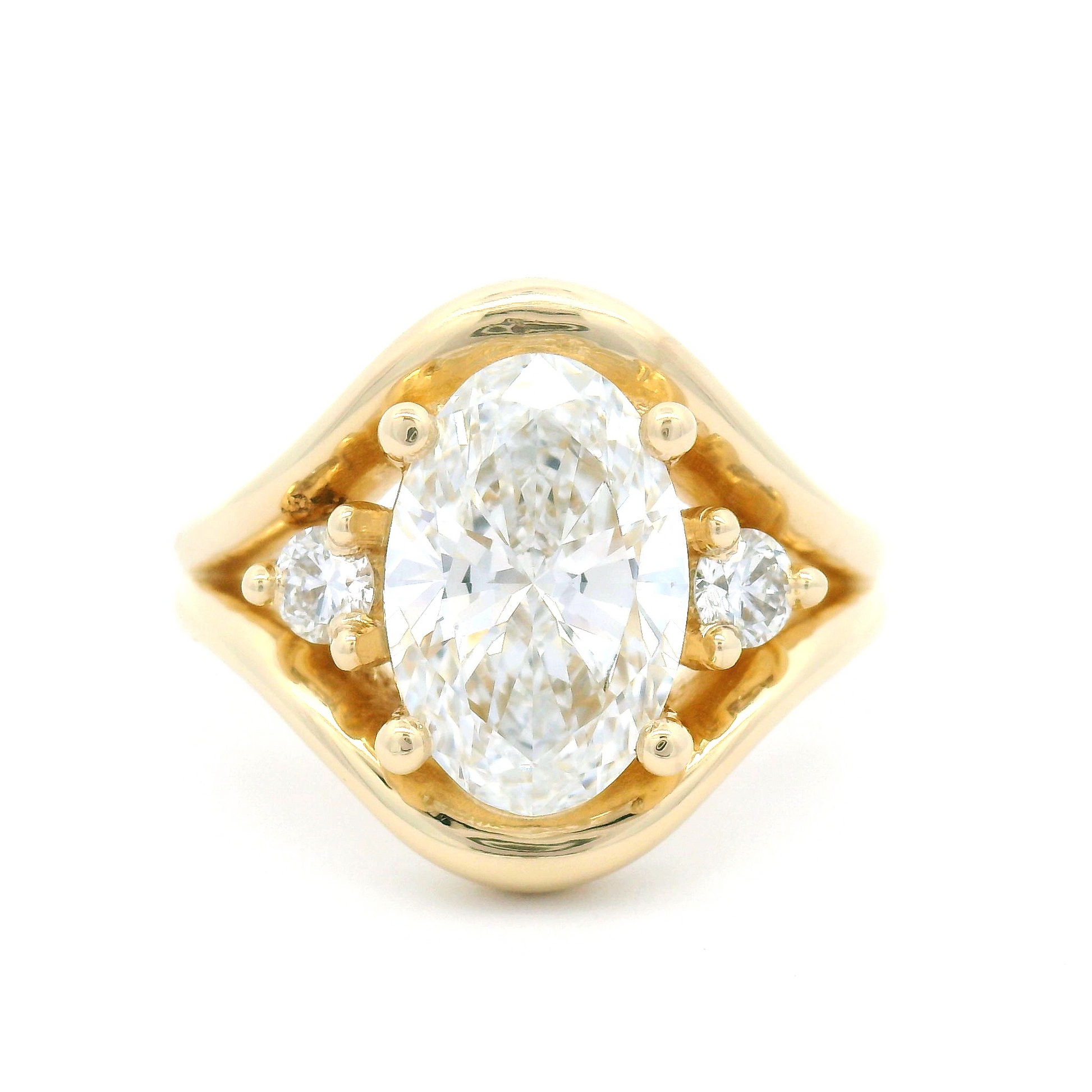 14k Yellow 3-Stone Split-Shank Engagement Ring with 2.42cts Lab-Grown Diamonds