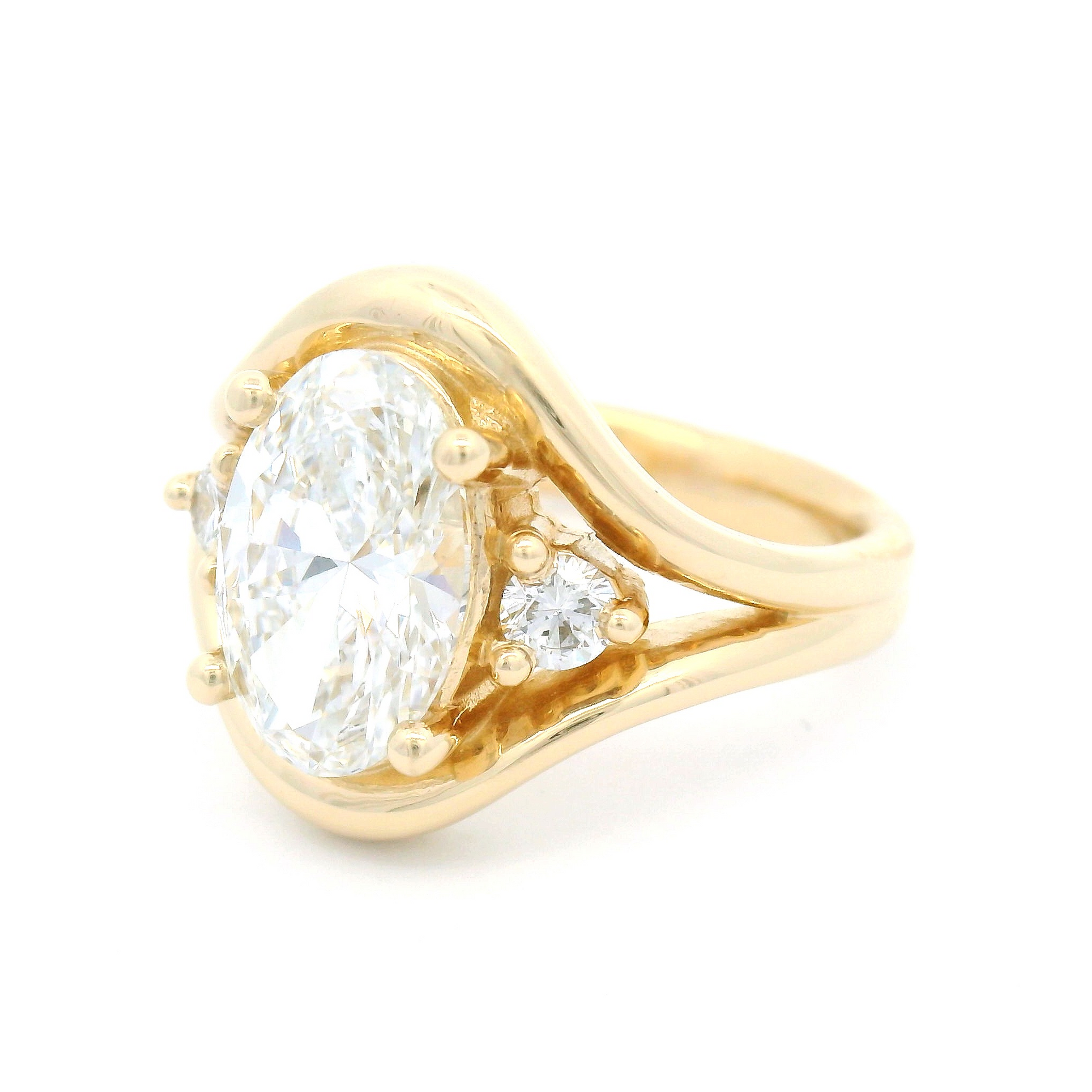14k Yellow 3-Stone Split-Shank Engagement Ring with 2.42cts Lab-Grown Diamonds
