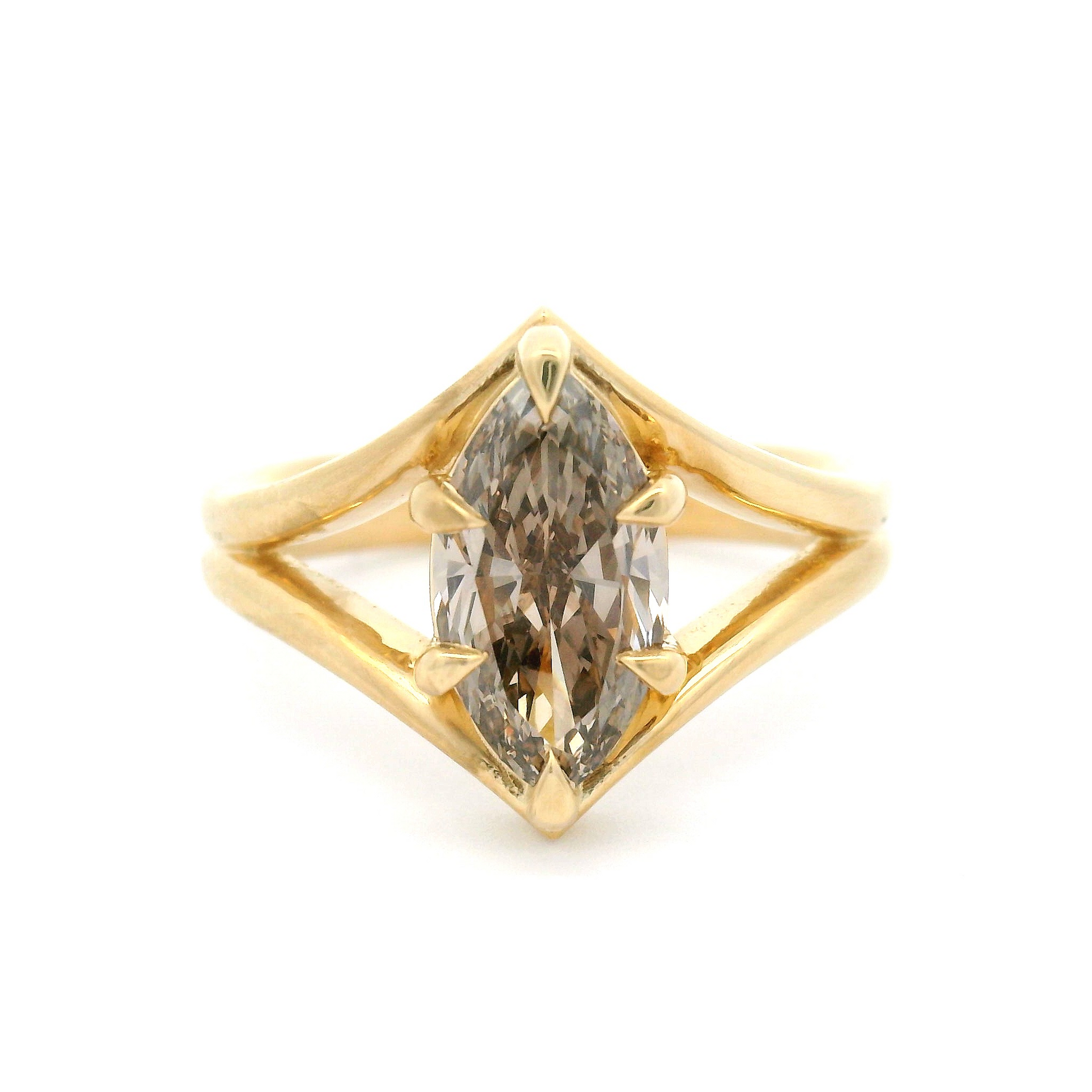 14k Yellow Solitaire with 1.51ct Lab-Grown Marquise Fancy Brown Diamond