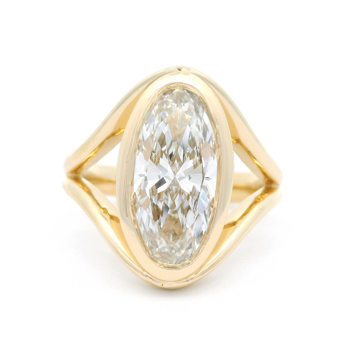 14k Yellow Split-Shank Bezel-Set Solitaire with 3.05ct Lab-Grown Elongated Oval Diamond