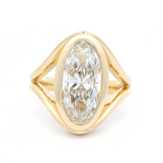 14k Yellow Split-Shank Bezel-Set Solitaire with 3.05ct Lab-Grown Elongated Oval Diamond