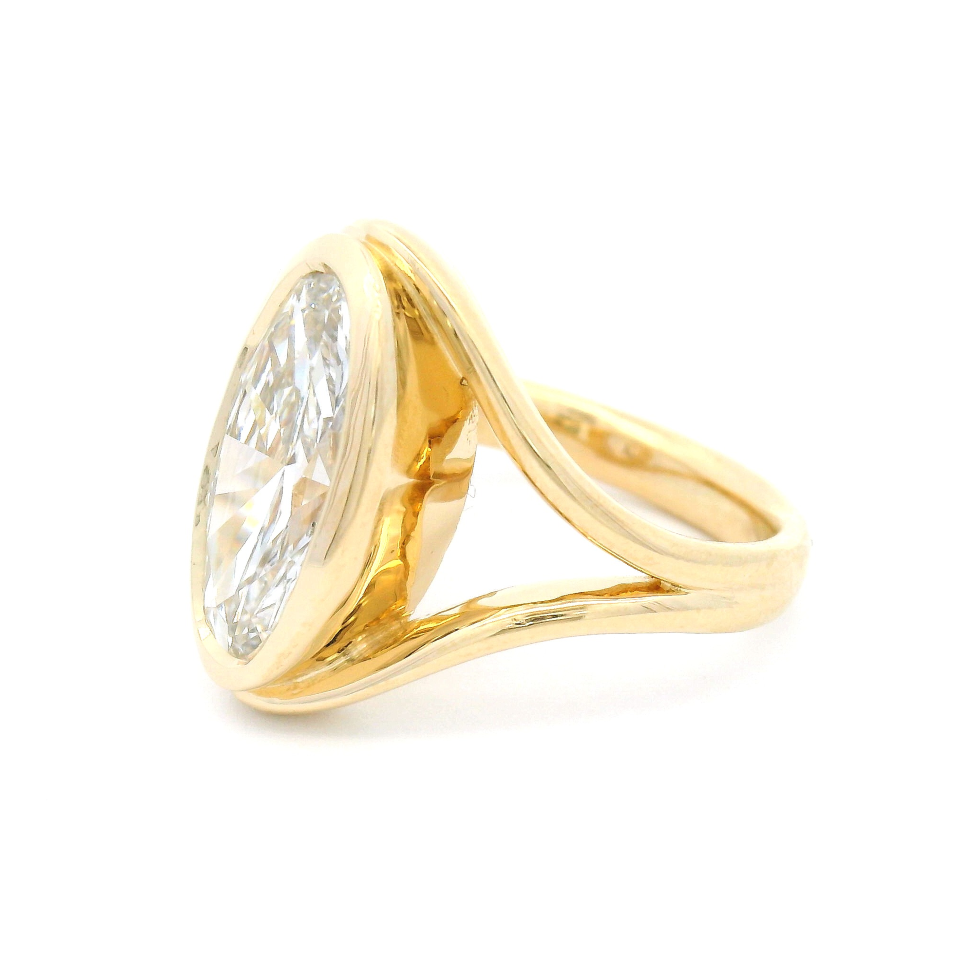 14k Yellow Split-Shank Bezel-Set Solitaire with 3.05ct Lab-Grown Elongated Oval Diamond
