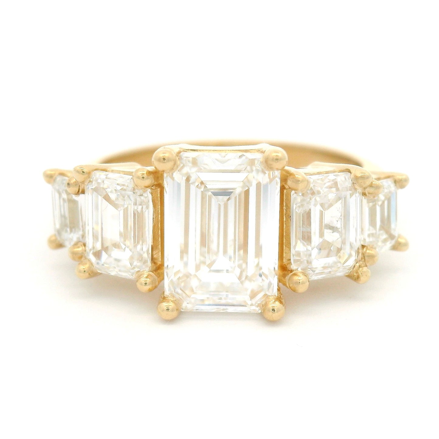 14k Yellow Engagement Ring with 3.64cts of Lab-Grown Emerald-Cut Diamonds
