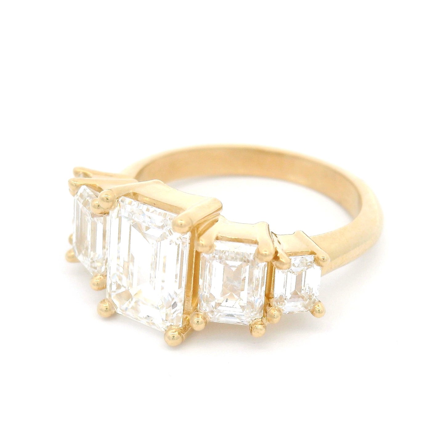 14k Yellow Engagement Ring with 3.64cts of Lab-Grown Emerald-Cut Diamonds