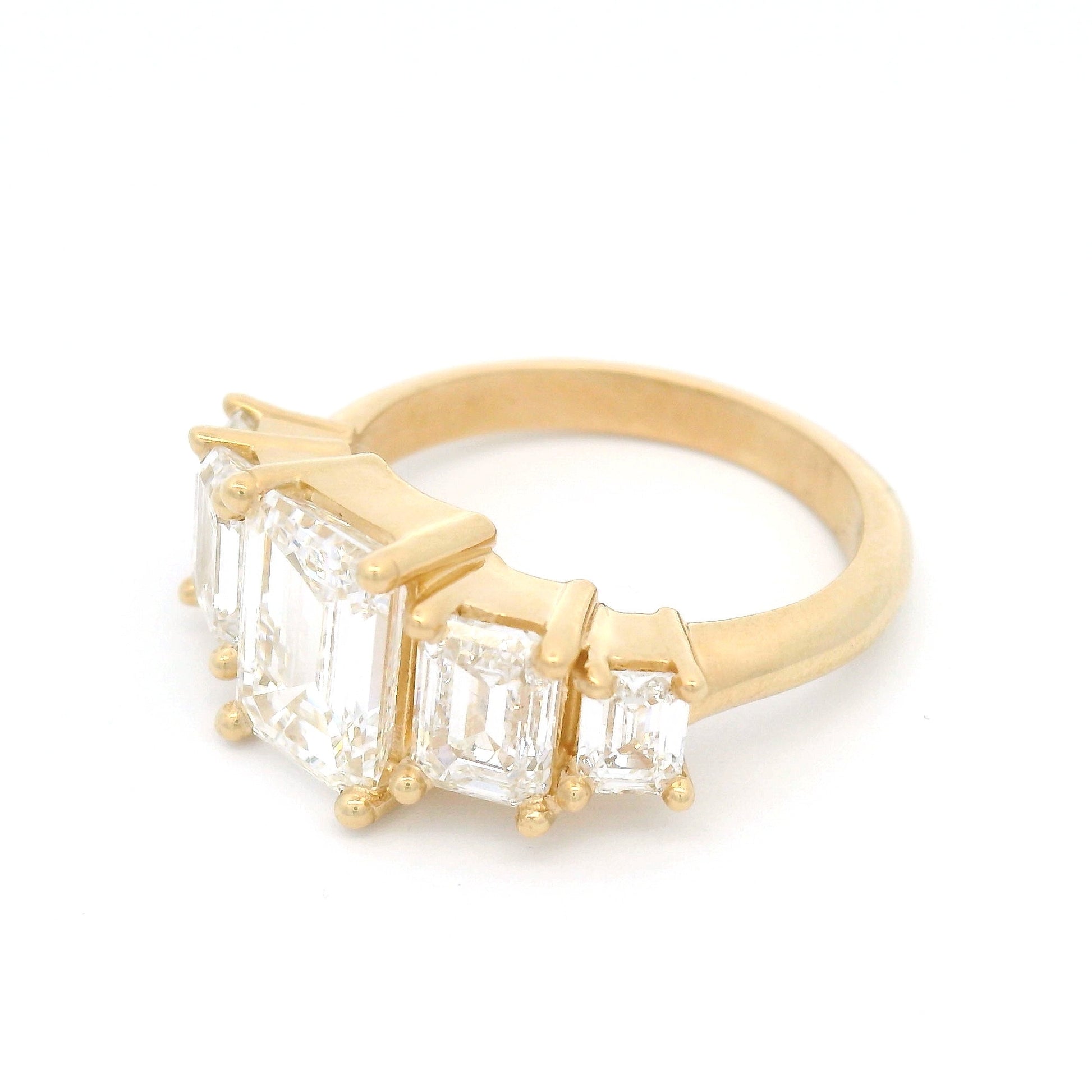 14k Yellow Engagement Ring with 3.64cts of Lab-Grown Emerald-Cut Diamonds