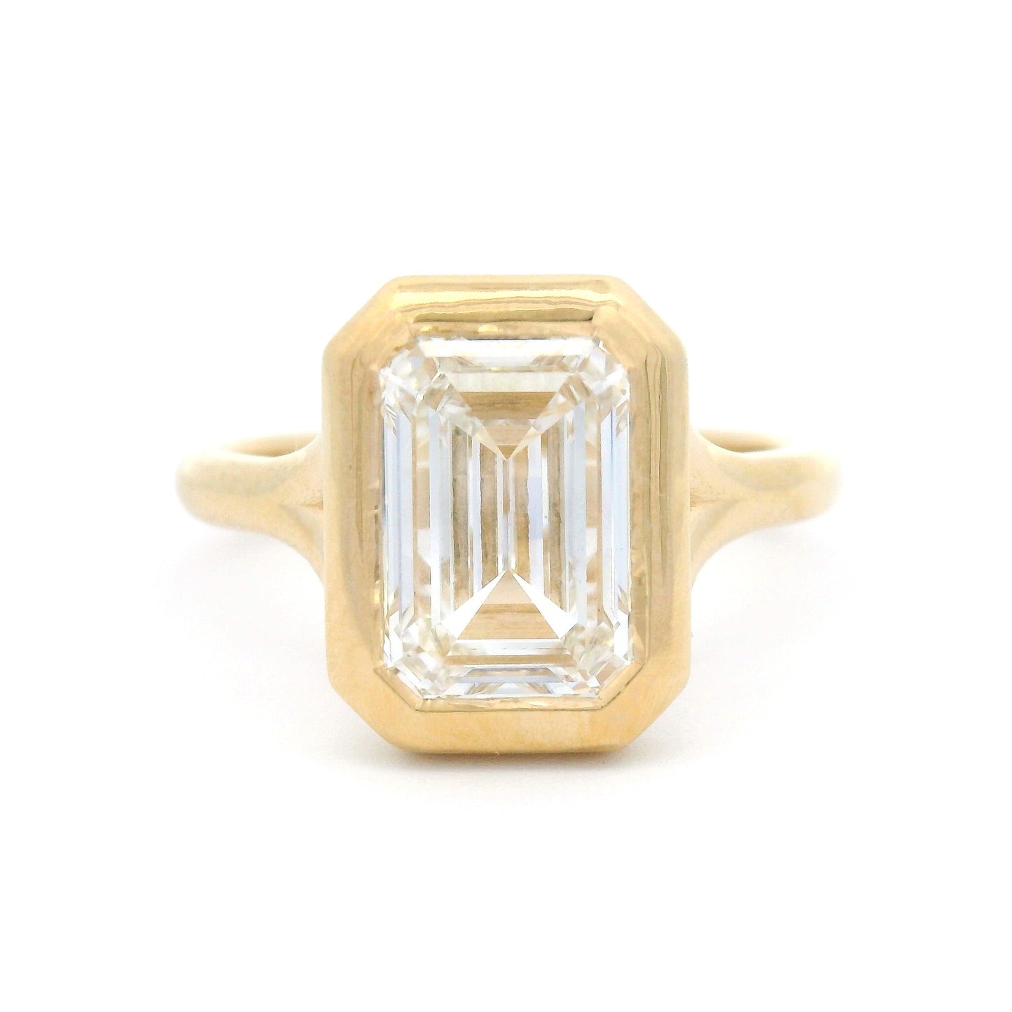 14k Yellow Bezel-Set Solitaire with 2.5ct Lab-Grown Emerald-Cut Diamond