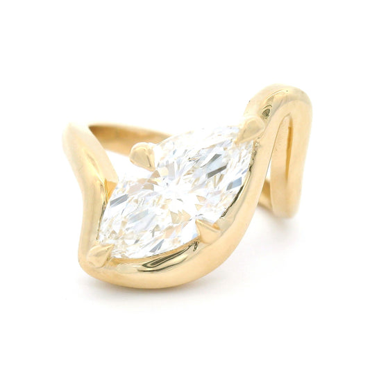 14k Yellow Wavy Solitaire with 2.1ct Lab-Grown Marquise Diamond