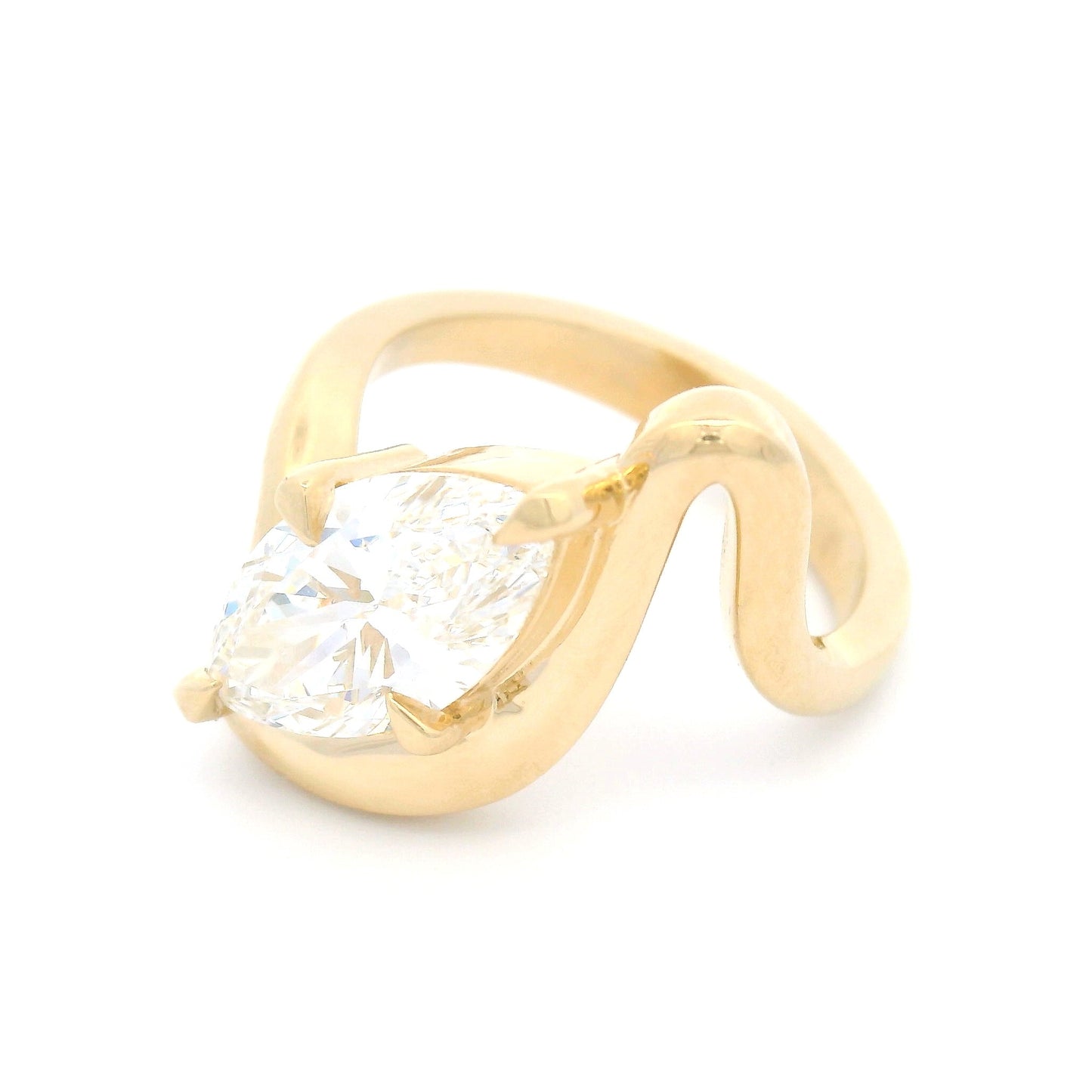 14k Yellow Wavy Solitaire with 2.1ct Lab-Grown Marquise Diamond