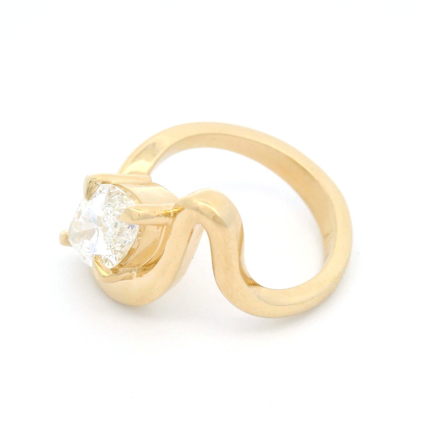 14k Yellow Wavy Solitaire with 2.1ct Lab-Grown Marquise Diamond