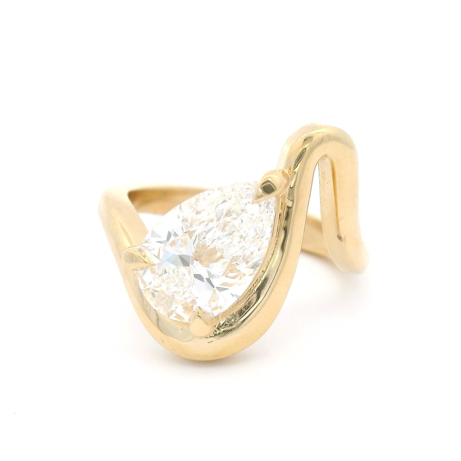 14k Yellow Wavy Solitaire with 2ct Lab-Grown Pear Shape Diamond