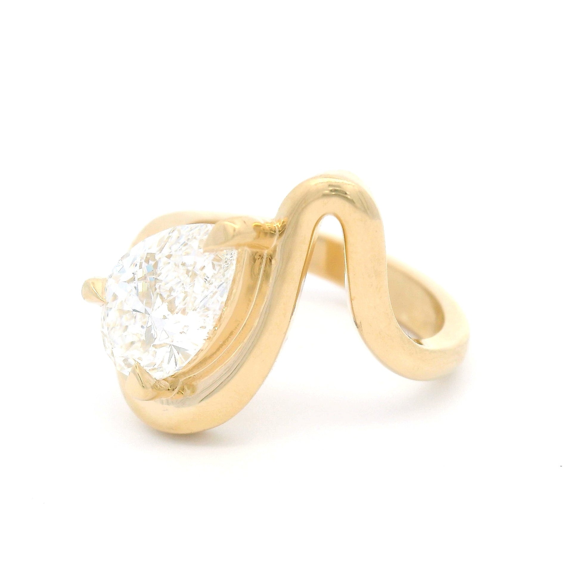 14k Yellow Wavy Solitaire with 2ct Lab-Grown Pear Shape Diamond