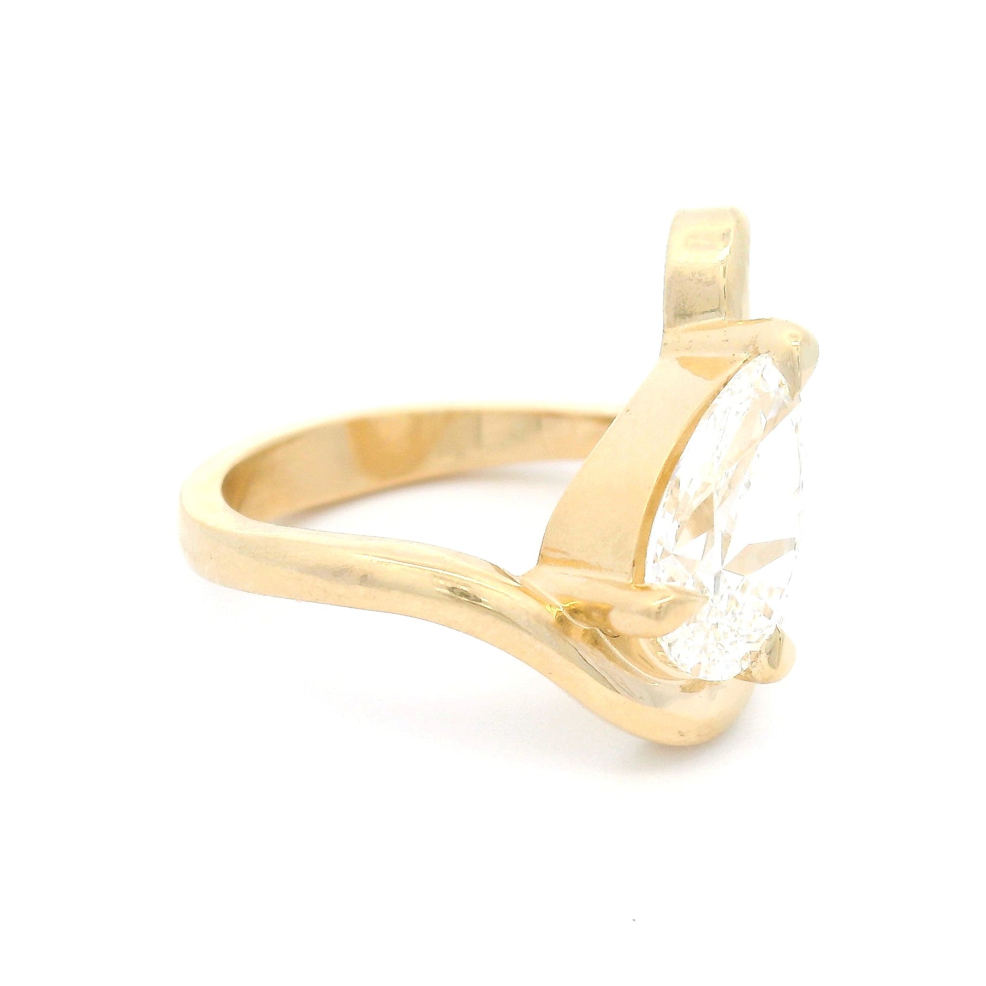 14k Yellow Wavy Solitaire with 2ct Lab-Grown Pear Shape Diamond