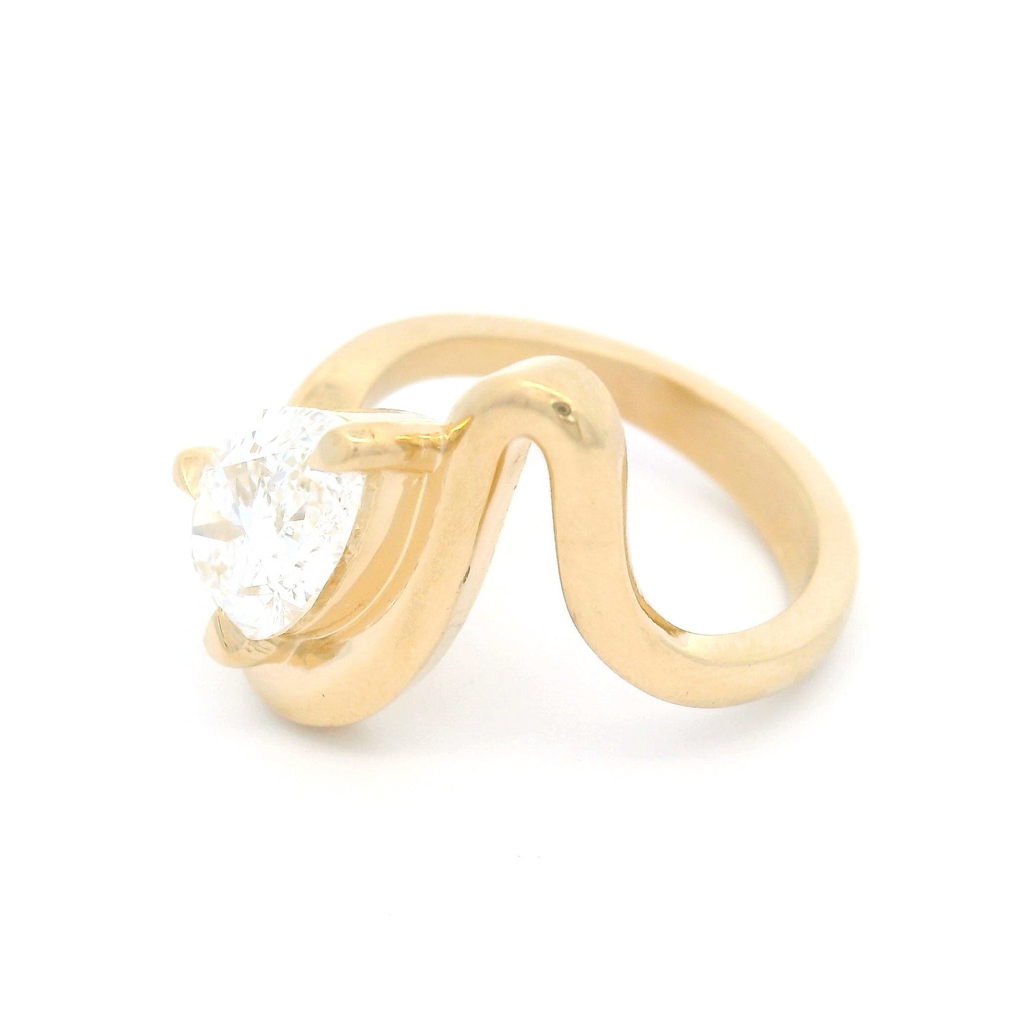 14k Yellow Wavy Solitaire with 2ct Lab-Grown Pear Shape Diamond