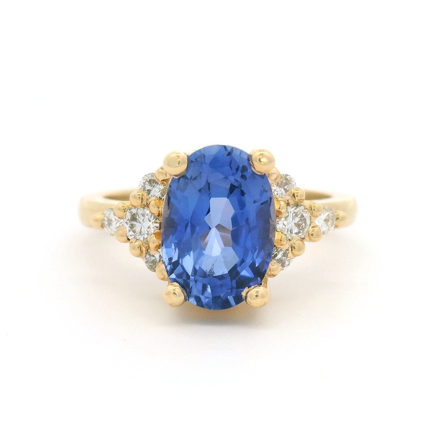 14k Yellow Engagement Ring with 3.15ct Lab-Grown Blue Sapphire & Accent Lab Diamonds