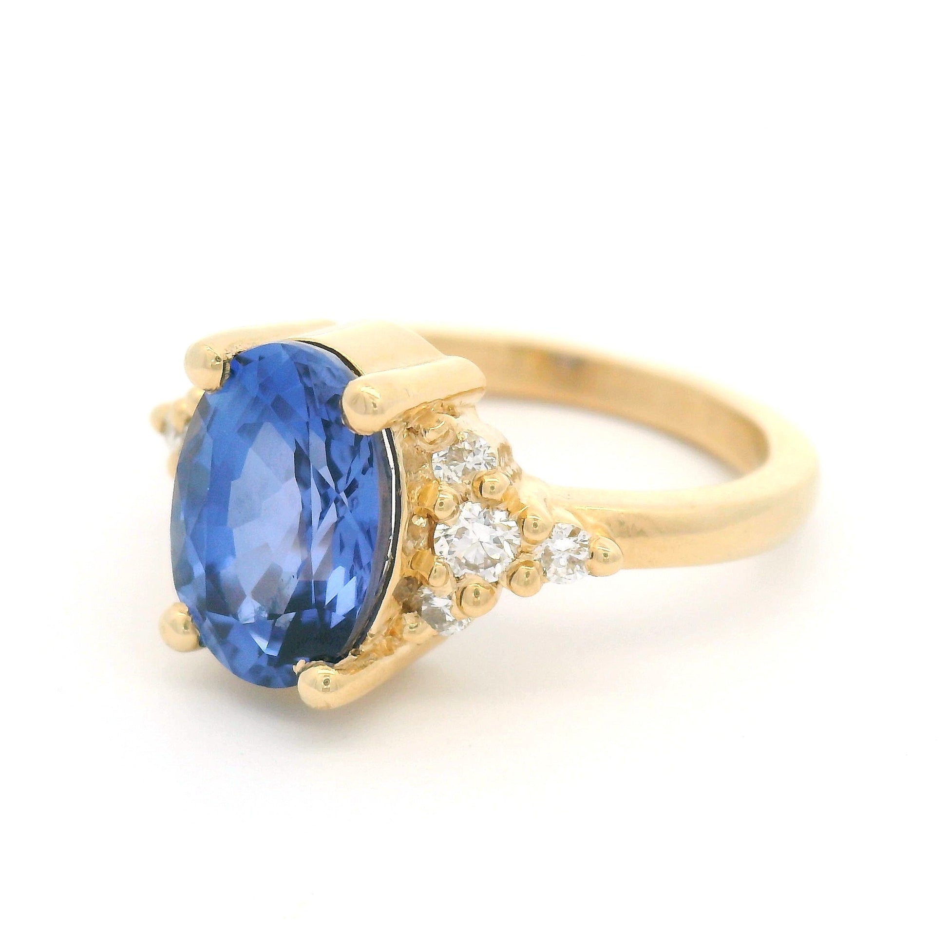 14k Yellow Engagement Ring with 3.15ct Lab-Grown Blue Sapphire & Accent Lab Diamonds