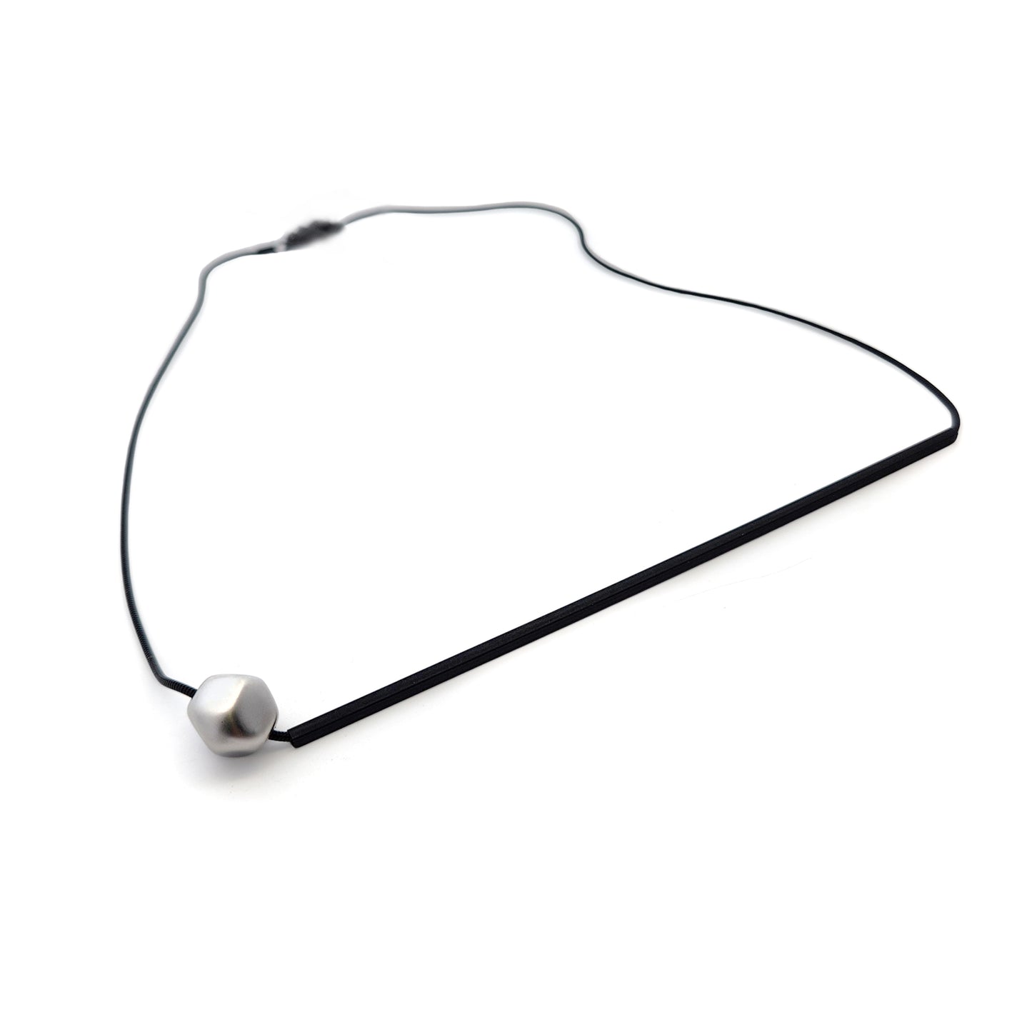 Long Rhodium Bar Necklace