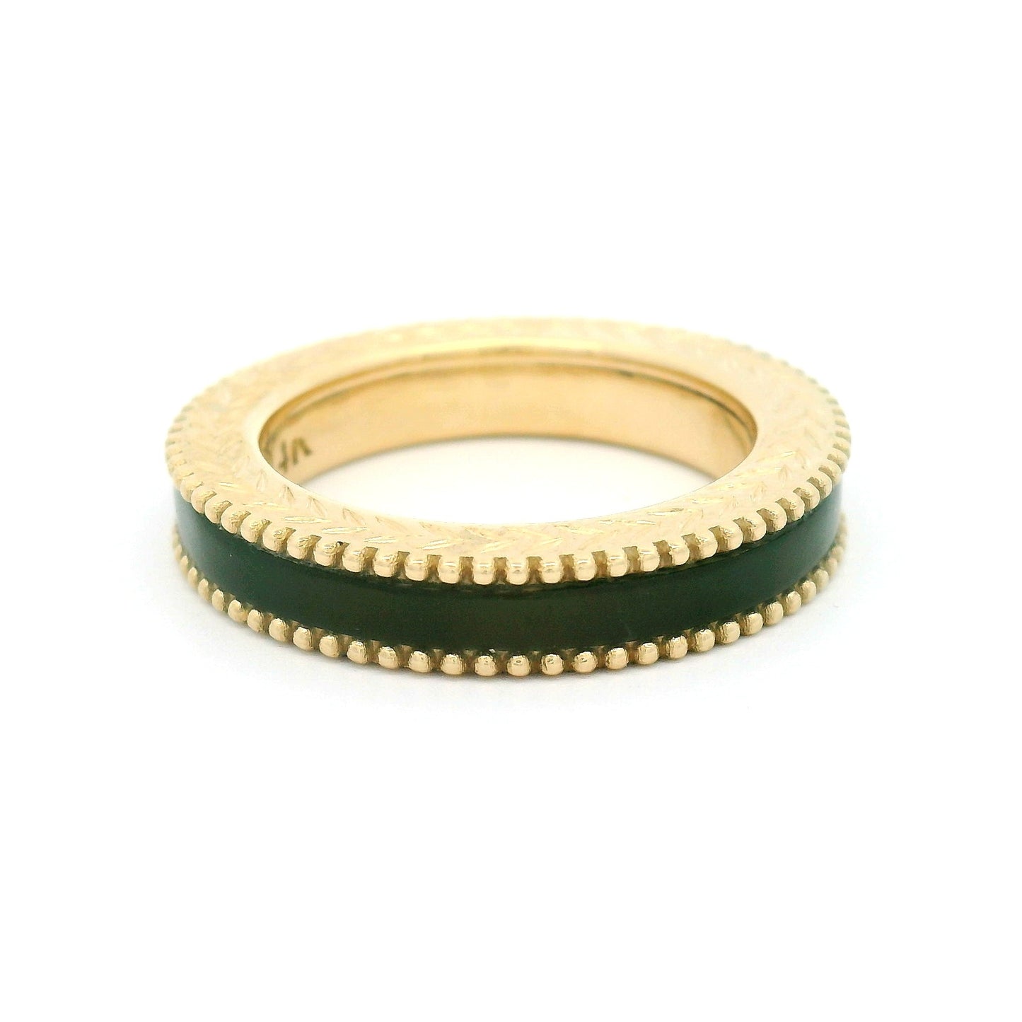 14k Yellow 4mm Wide Hand-Engraved Band with Inlaid Nephrite Jade
