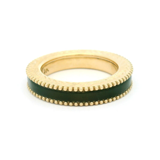 14k Yellow 4mm Wide Hand-Engraved Band with Inlaid Nephrite Jade
