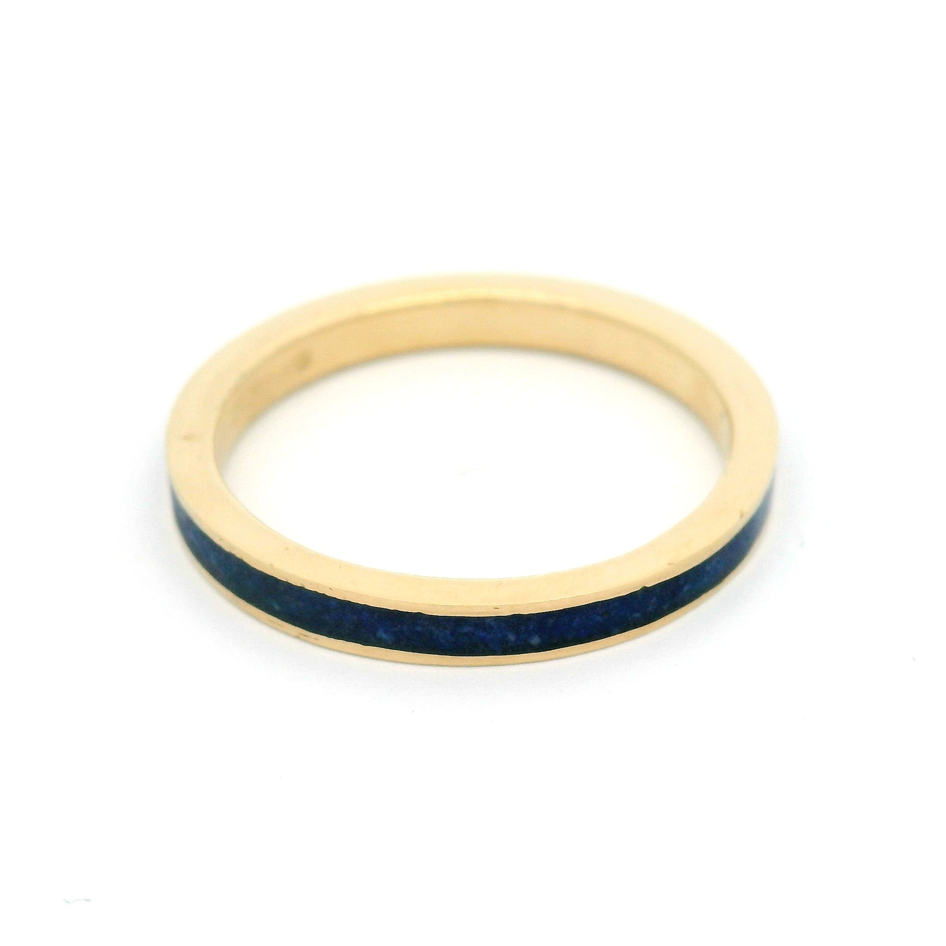 14K Yellow Gold 2.5mm Wide Band with Inlaid Lapis Lazuli