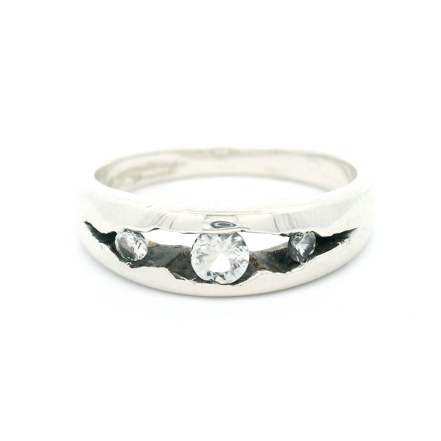 Sterling Silver ring with Three Lab-Grown White Sapphires