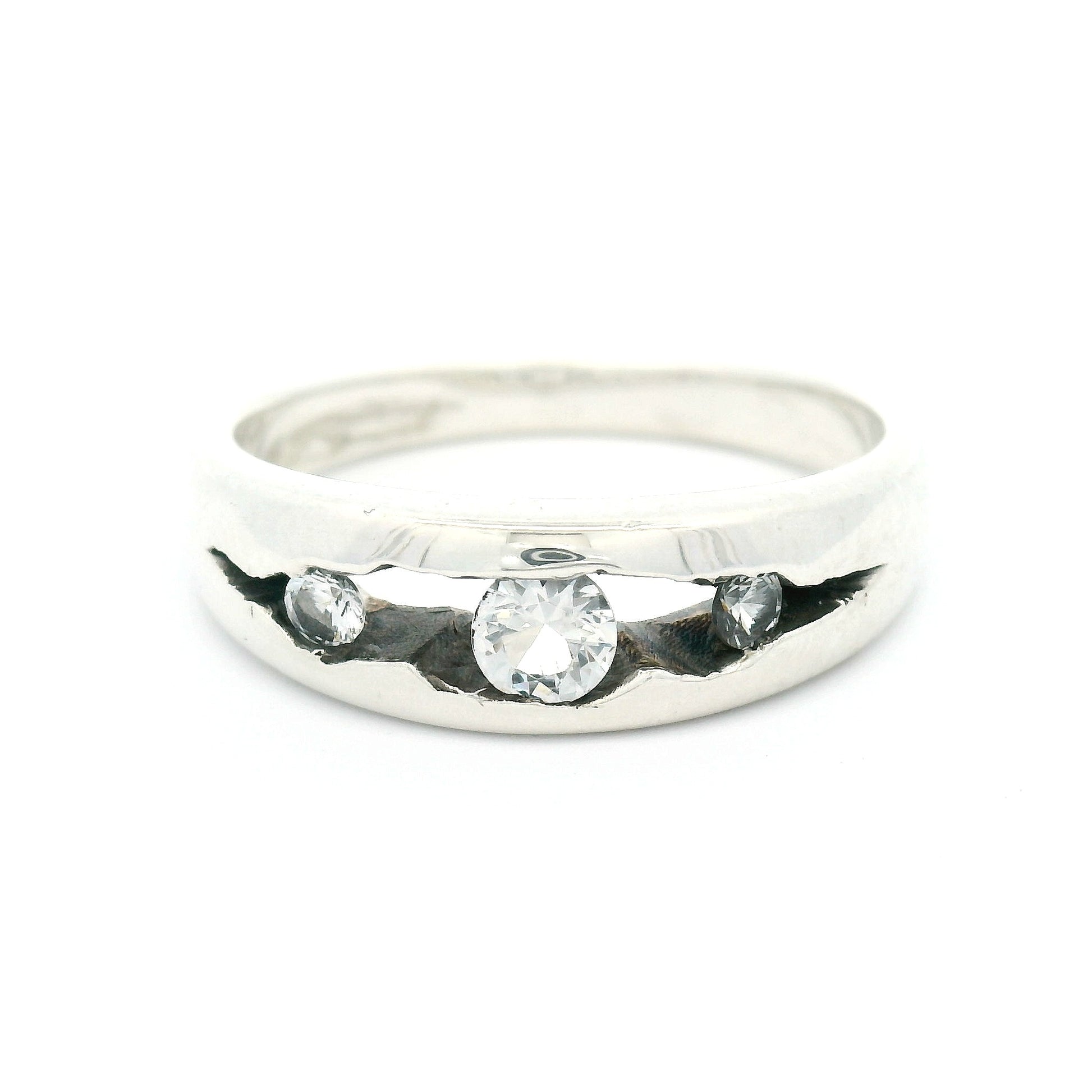 Sterling Silver ring with Three Lab-Grown White Sapphires