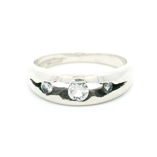 Sterling Silver ring with Three Lab-Grown White Sapphires