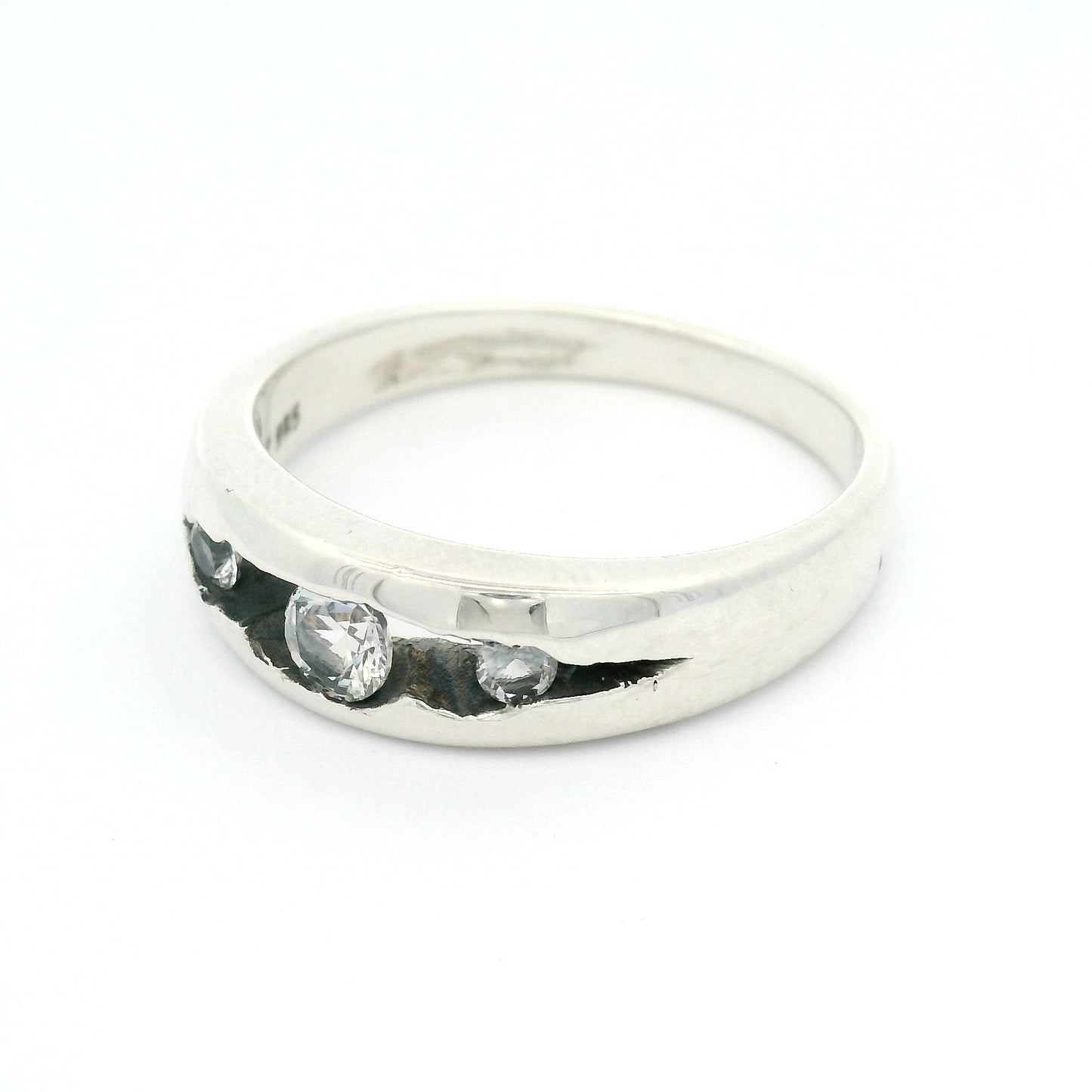 Sterling Silver ring with Three Lab-Grown White Sapphires