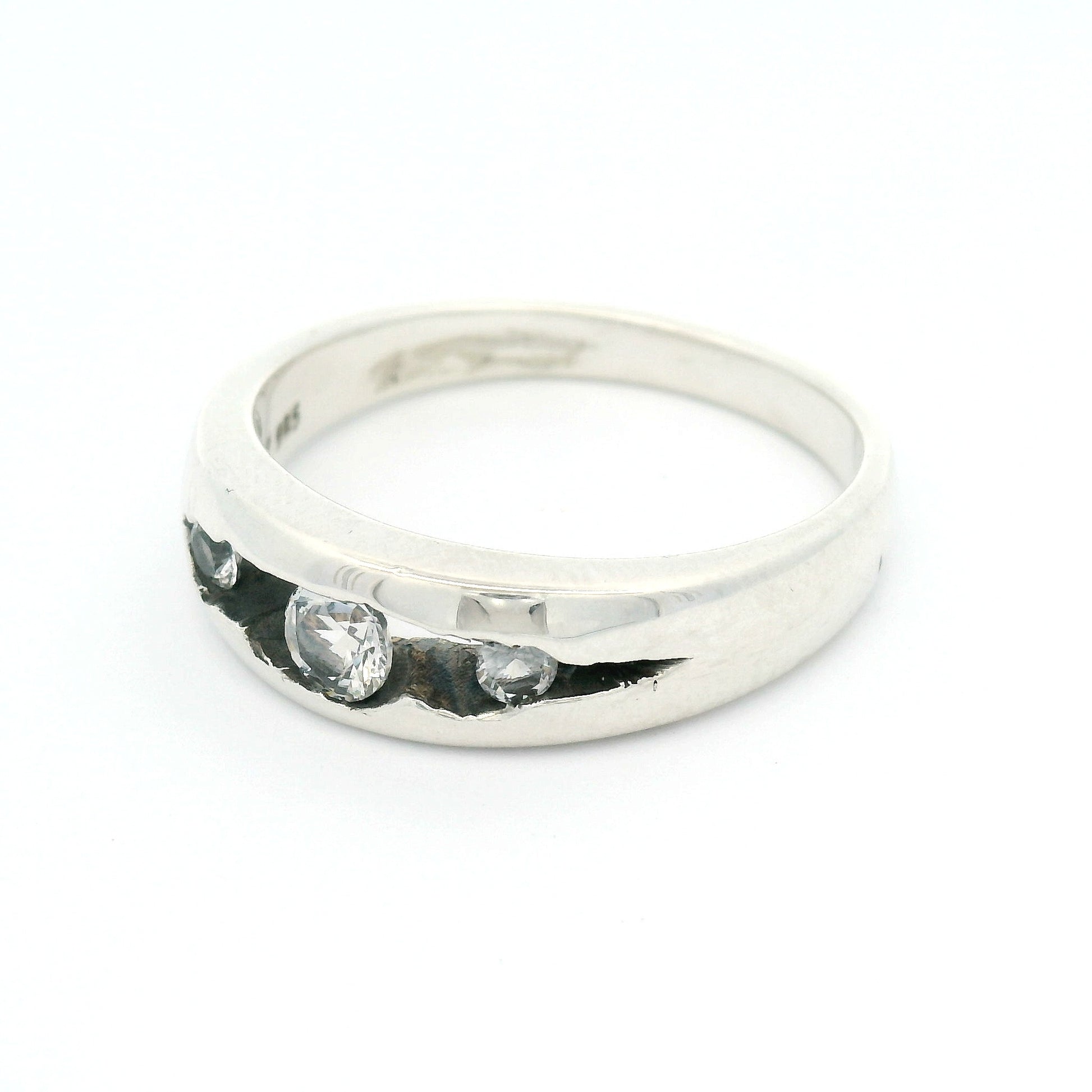 Sterling Silver ring with Three Lab-Grown White Sapphires