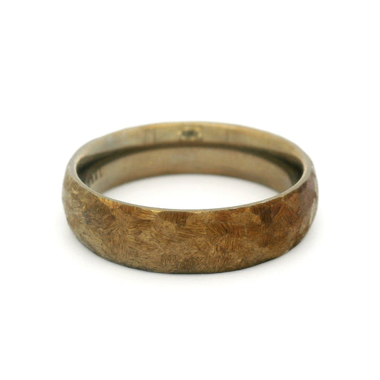 6mm stainless steel soft domed wedding band with a textured anodized yellow finish and comfort-fit interior.