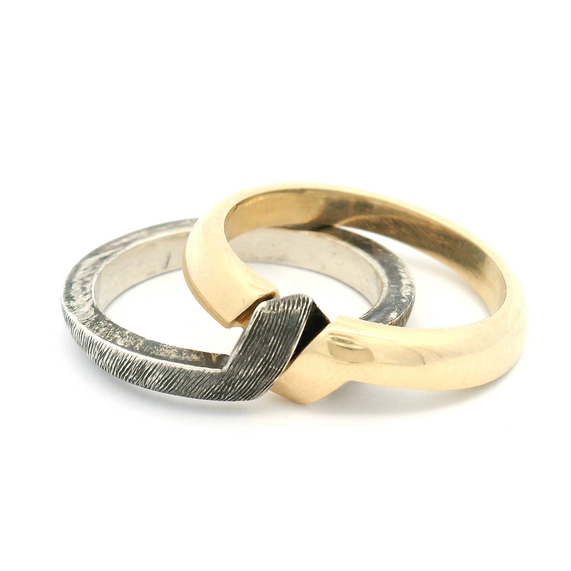 10k Yellow and Sterling Silver Interlocking Puzzle Band