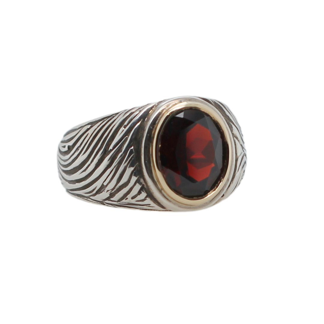 Garnet Textured Gold & Silver Signet Ring – Made You Look Jewellery