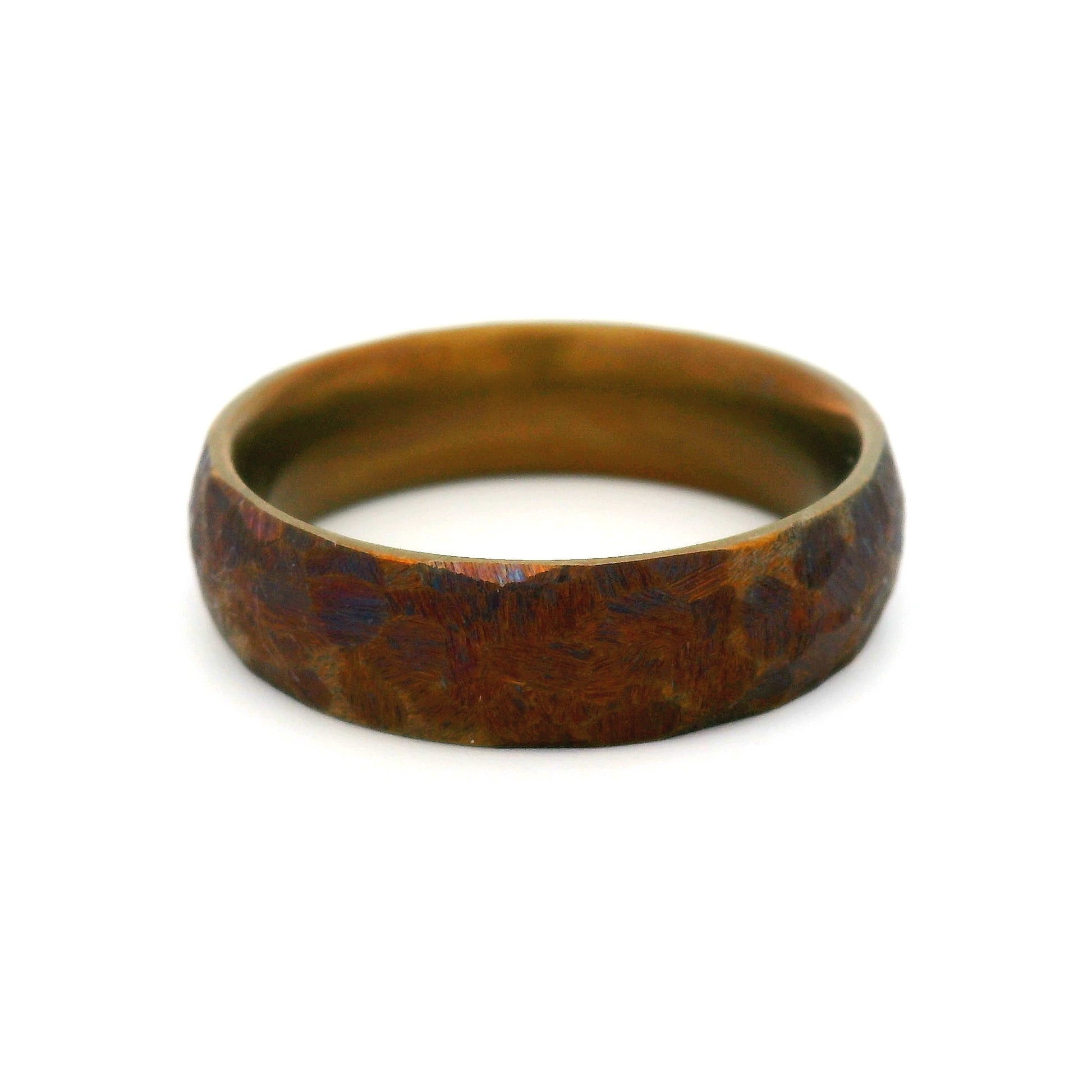 6mm stainless steel soft domed wedding band with a textured anodized purple finish and comfort-fit interior.