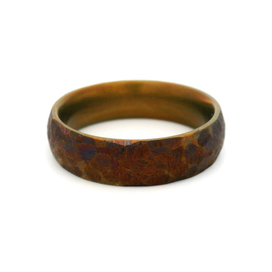 6mm stainless steel soft domed wedding band with a textured anodized purple finish and comfort-fit interior.
