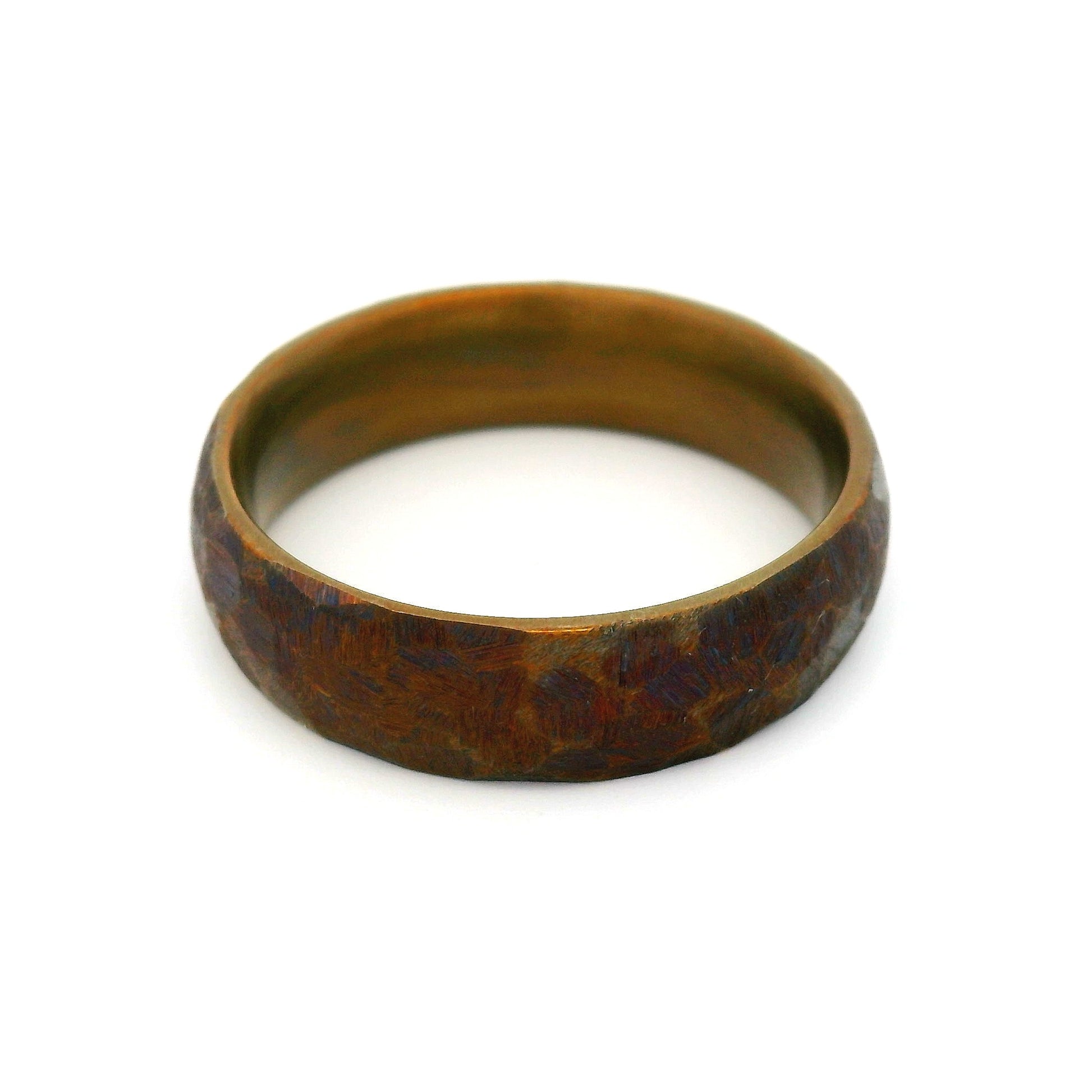 6mm stainless steel soft domed wedding band with a textured anodized purple finish and comfort-fit interior.