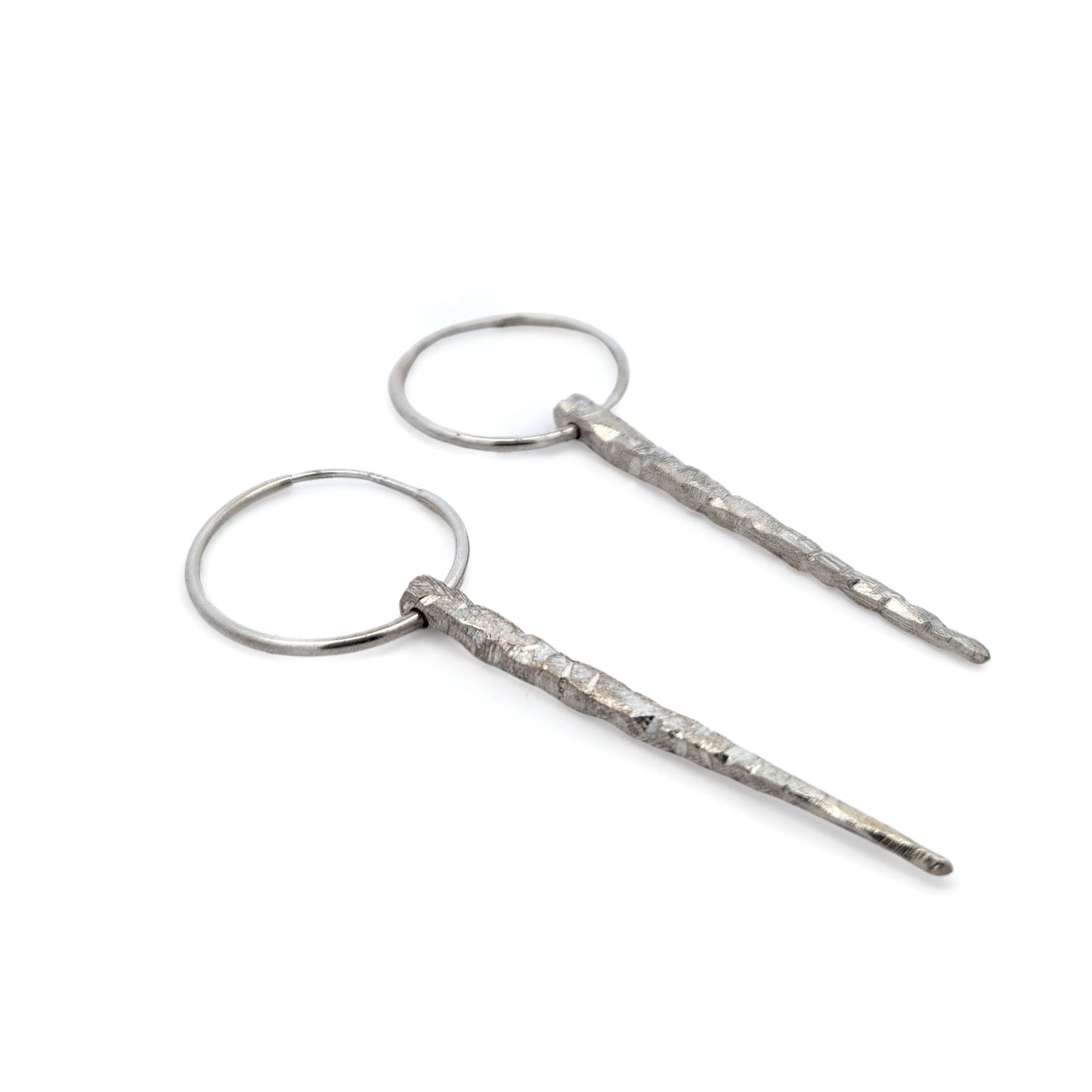 Long Silver Icicle Hoop Earrings